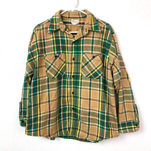Vintage 70s Mr Leggs Heavy Cotton Plaid Cabincore Long Sleeve Shirt Button XL